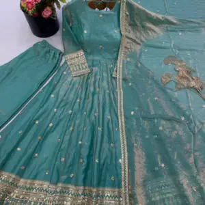 Fendy Silk Embroidered Gown Set