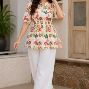 Sarika Co-ord Set — Digital Print Peplum Top with Palazzo