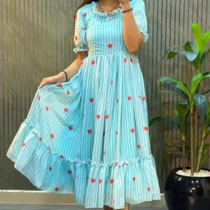 Premium Mul Chanderi Heart Printed Maxi Gown