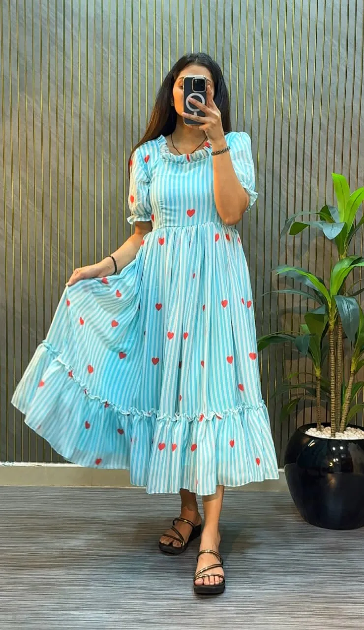 Premium Mul Chanderi Heart Printed Maxi Gown