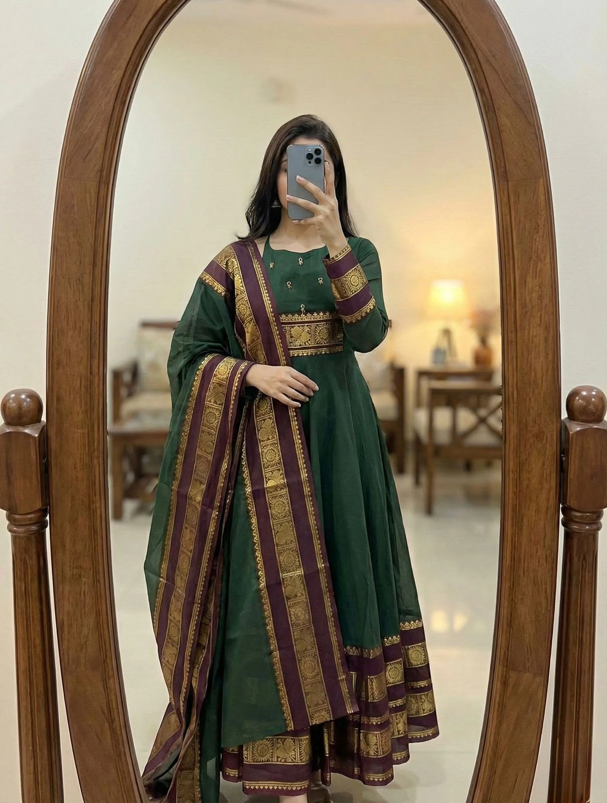 Pattu Cotton Anarkali Suit