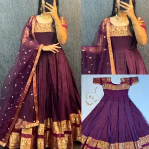 Traditional Ethnic Gown Set with Dupatta