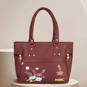Ladies Handbag Spacious Organised Compartments with Golden Hardware & Cute Fur Ball Charm