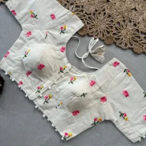Insta Most Viral Khadi Cotton Sarees with Stitched Embroidery Blouse