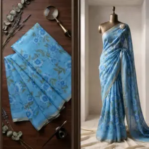 Linen Floral Saree with Blouse