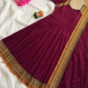 Traditional Temple Border Meera Anarkali Gown With Dupatta