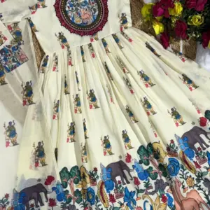 Cotton Venkatagiri Animal Print Anarkali Sets