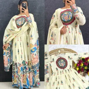 Cotton Venkatagiri Animal Print Anarkali Sets