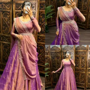 Premium South Silk Gown with Dupatta