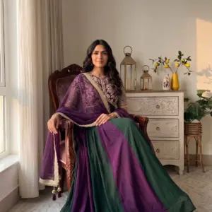 Silk Embroidered Gown Set