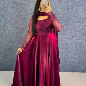 Exclusive party wear 3 in 1 style gown outfit