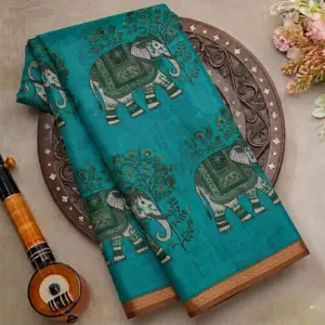Soft Cotton Linen Saree with Elephant Print