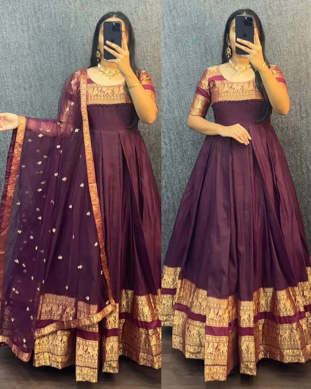 Traditional Ethnic Gown Set with Dupatta