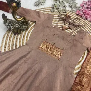 Traditional Silk Cotton Anarkali with Dupatta