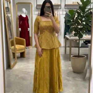 Space Silk Peplum Lehenga Set