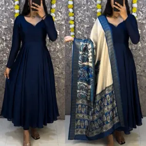 Launching beautiful plain vichithra anarkali with trending kalamkari dupatta