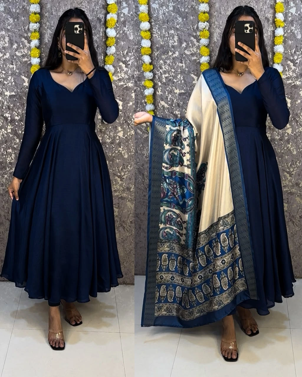 Launching beautiful plain vichithra anarkali with trending kalamkari dupatta