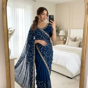 Satin Embellished Saree with Blouse