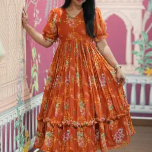 Georgette Floral Gown Dress