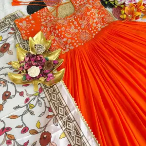 Top Trending Festival Collection. Beautiful Maggam Work Gown With Kalamkari Dupatta. A touch of glam