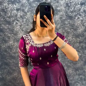 Luxurious Premium Fendy Satin Embroidery Work Gown With Dupatta