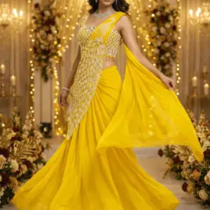 Trending Embroidery Sequence work Ready to Wear Saree Set with Embroidery Blouse