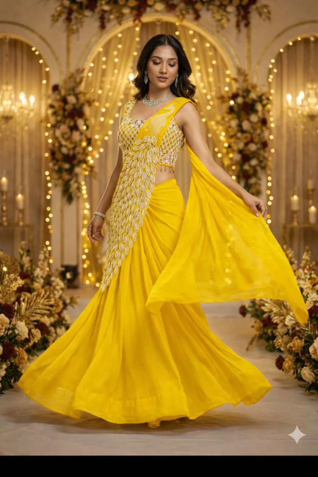 Trending Embroidery Sequence work Ready to Wear Saree Set with Embroidery Blouse