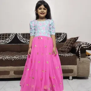 Pure Georgette Girls Silk Embroidery Gown