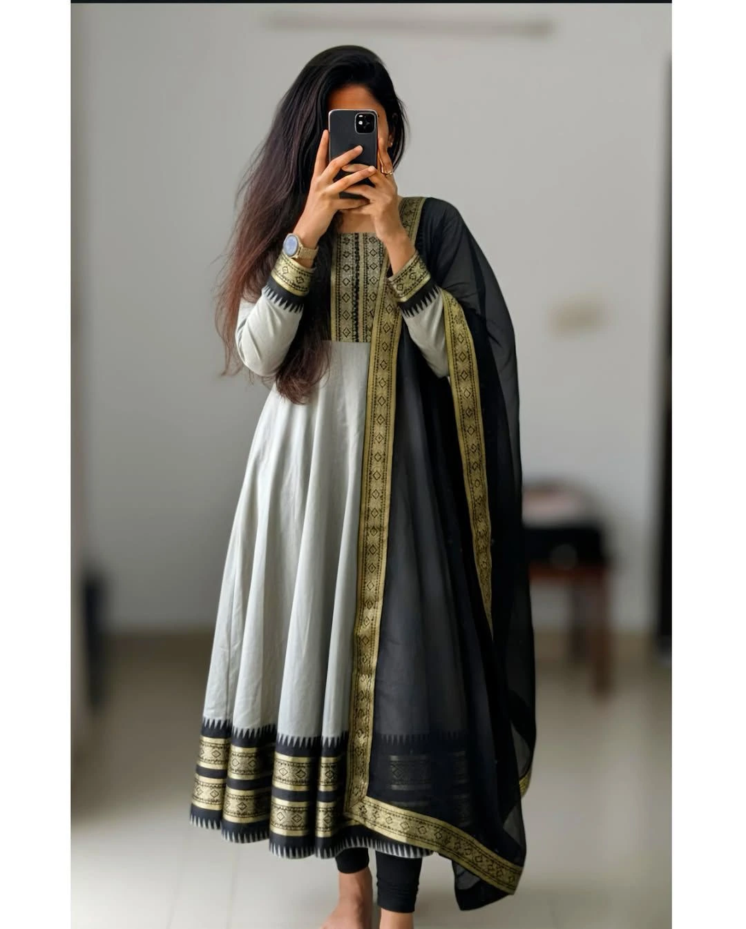 Pure Silk cotton Anarkali with dupatta