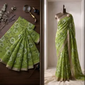 Linen Floral Saree with Blouse