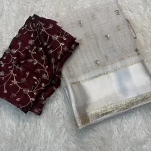 Pure Viscose party wear saree With Velvet shine adorned with sequence work Blouse
