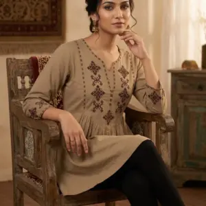 Designer Rayon Tunic with Cross-stitch Embroidery