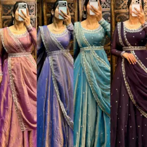 Premium South Silk Gown with Dupatta