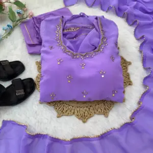 Premium Georgette Minnale Anarkali Set With Bottom & Dupatta