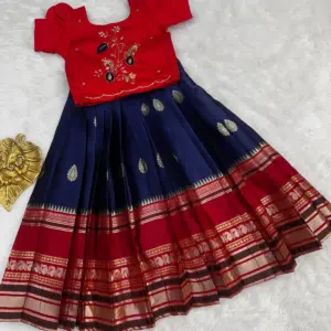 Silk Zari Woven Kids Lehenga