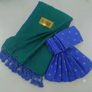 Elegant Peacock Blue Malai Silk Saree with Tassels