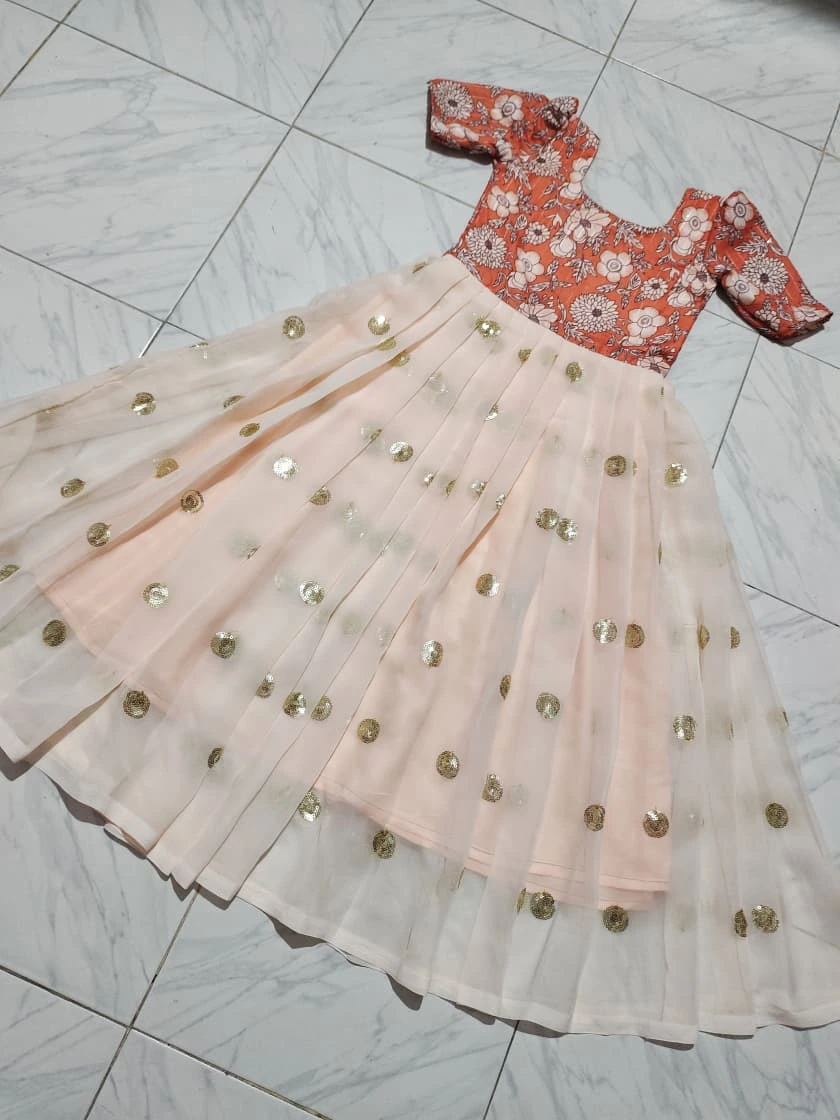 Pure Georgette Girls Silk Embroidery Gown