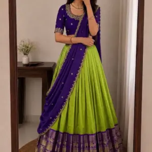 Designer Kanjiveram Silk Lehenga with Maggam Work Blouse