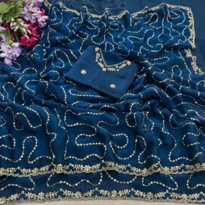 Satin Embellished Saree with Blouse