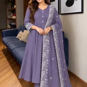 Mul Chanderi Anarkali Suit Set
