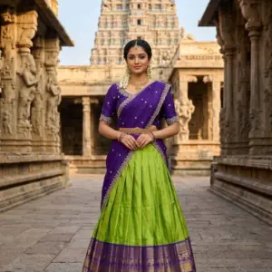 Designer Kanjiveram Silk Lehenga with Maggam Work Blouse