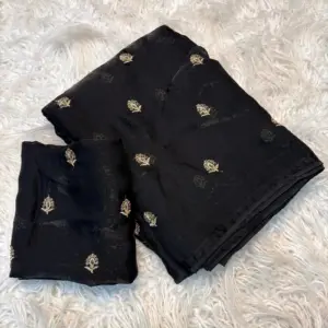 Two Tone Space Silk Sarees With Leaf Hand Work Embriodery Designs