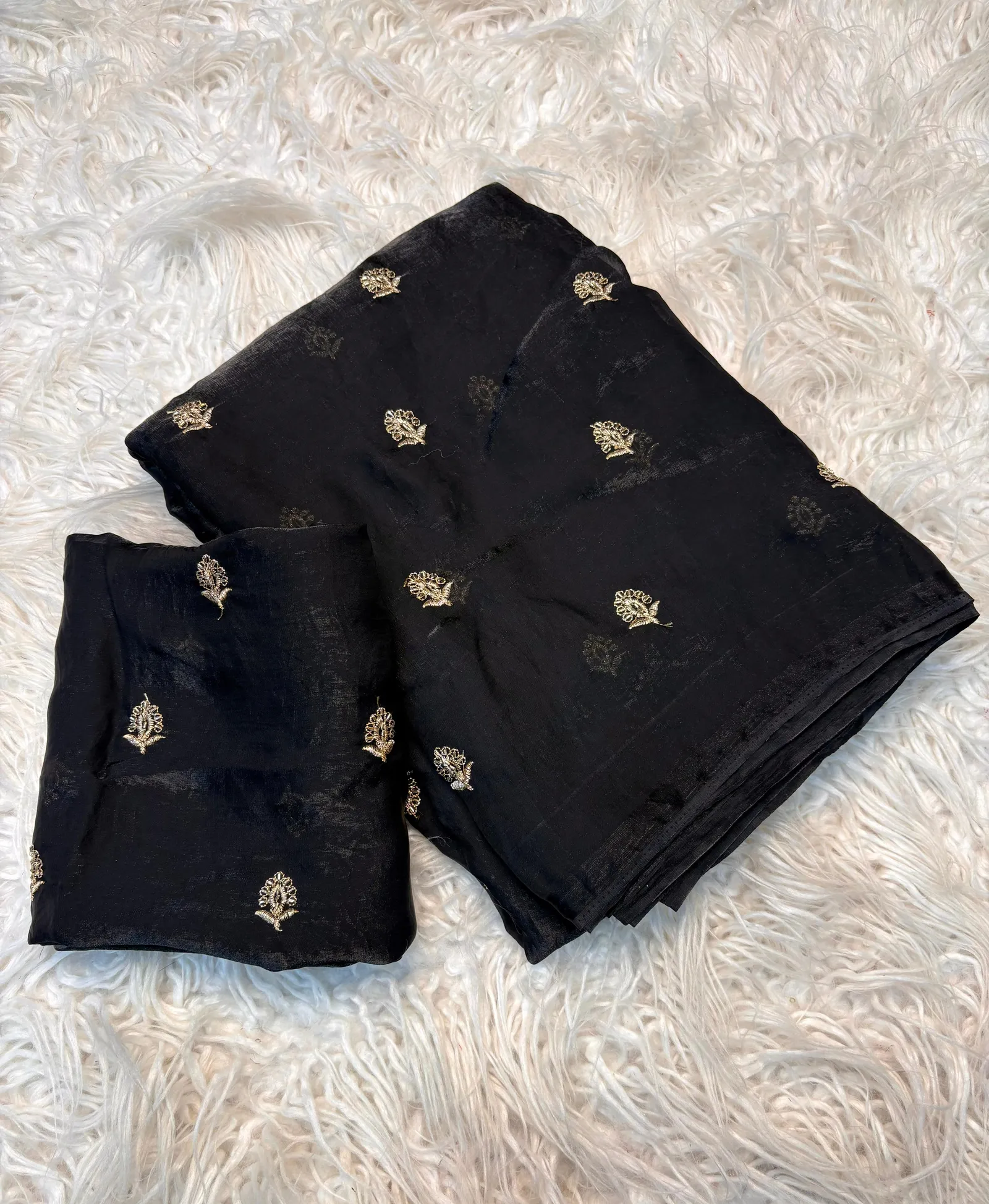 Two Tone Space Silk Sarees With Leaf Hand Work Embriodery Designs