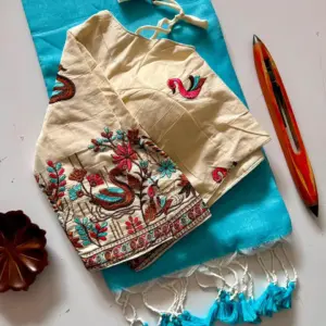 Khadi Cotton Saree with Embroidered Blouse