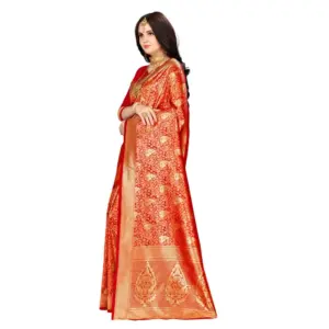 Women's Banarasi Silk Weaving Saree with Blouse – Red