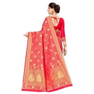 Women's Banarasi Silk Weaving Saree with Blouse – Red