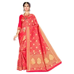 Women's Banarasi Silk Weaving Saree with Blouse – Red