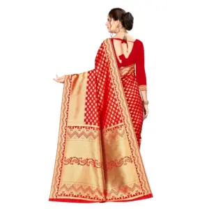 Women's Banarasi Silk Weaving Saree with Blouse – Red