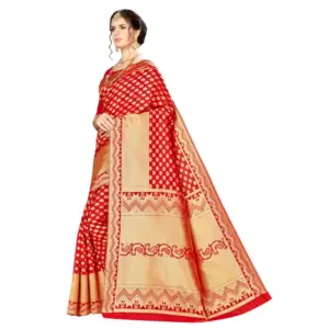 Women's Banarasi Silk Weaving Saree with Blouse – Red