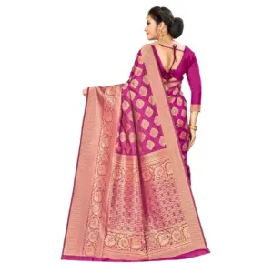 Women's Banarasi Silk Printed Saree with Blouse – Wine